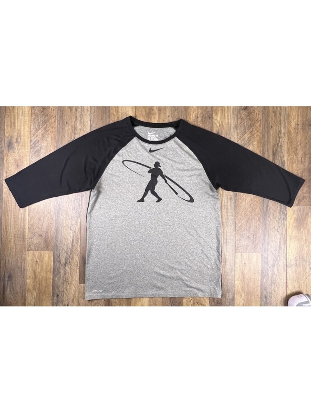 Nike Athletic Cut Gray Ken Griffey Jr Swing Man Center Swoosh Big Logo Large 3/4
